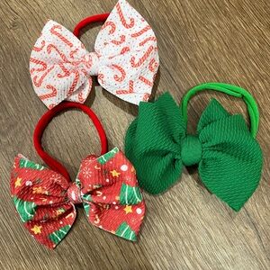 Holiday Bow Hair Elastics - Green, Red & White